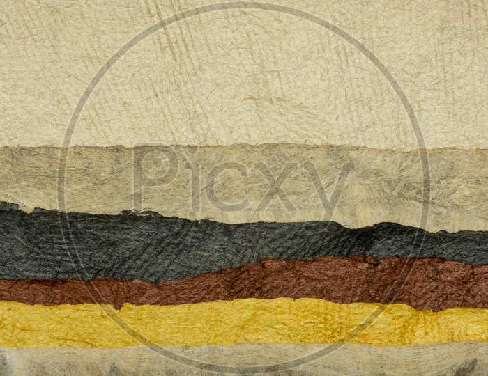 Panorama Abstract Landscape In Earth Tones Created With Sheets Of Textured Colorful Handmade Paper