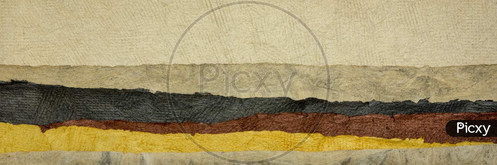 Panorama Abstract Landscape In Earth Tones Created With Sheets Of Textured Colorful Handmade Paper