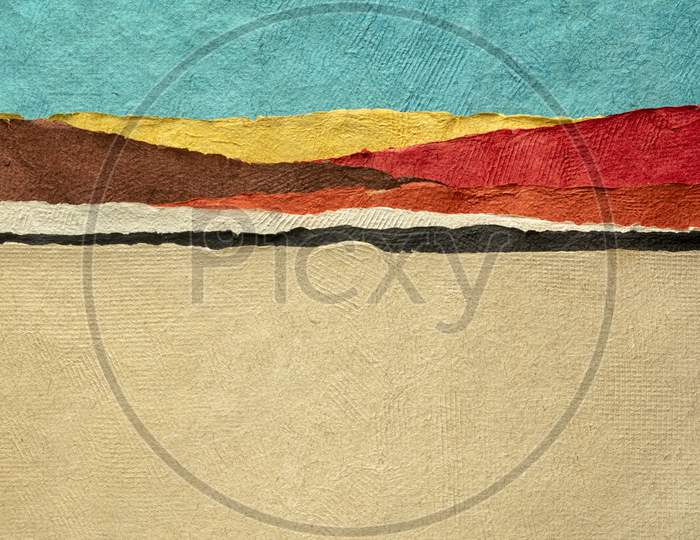 Abstract Desert Landscape  Created With Sheets Of Textured Colorful Handmade Paper