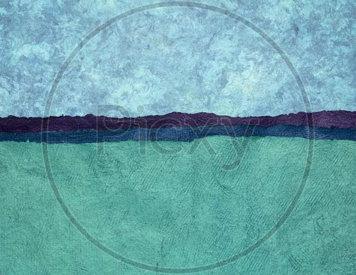 Sky And Sea  Abstract Landscape Created With Sheets Of Textured Colorful Handmade Paper