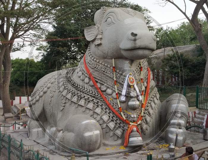 Large Nandi Statue carved in stone Hindu Temple Mysore Karnataka Nandi Hill Statue 3