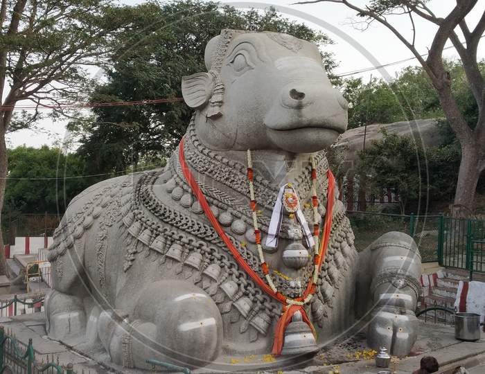 Large Nandi Statue carved in stone Hindu Temple Mysore Karnataka Nandi Hill Statue 5