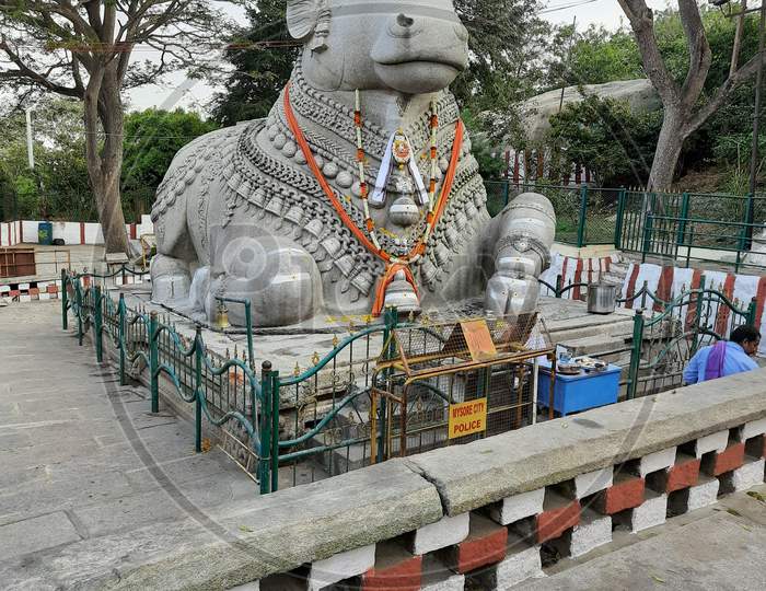 Large Nandi Statue carved in stone Hindu Temple Mysore Karnataka Nandi Hill Statue 16