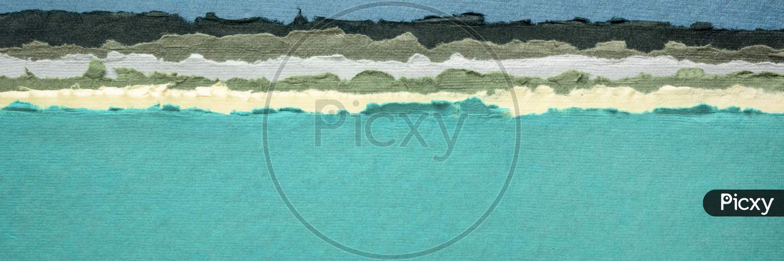 Sky And Sea Panorama - Abstract Landscape In Blue And Green Tones - A Collection Of Colorful Handmade Indian Papers Produced From Recycled Cotton Fabric