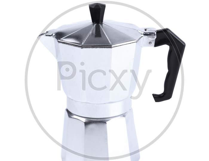 Percolator Coffee With The Lid Closed. Isolated On A White Background.