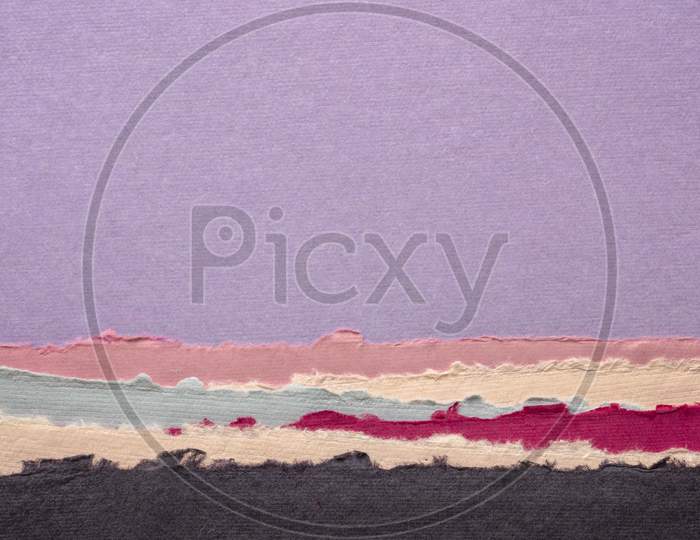 Dawn Or Dusk Abstract Landscape In Pink And Purple Tones - A Collection Of Colorful Handmade Indian Papers Produced From Recycled Cotton Fabric
