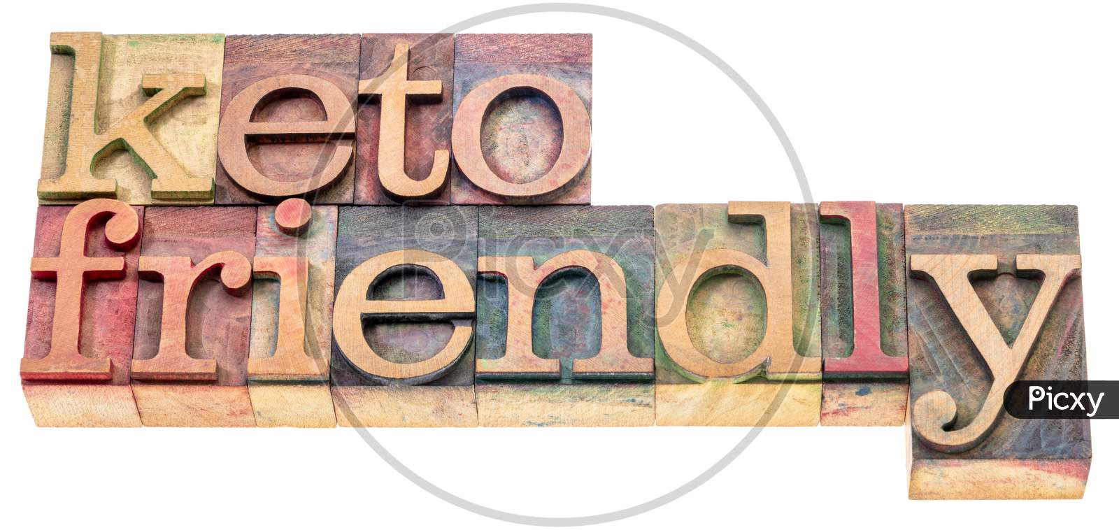 Keto Friendly Isolated Word Abstract In Vintage Letterpress Wood Type, High Fat And Low Carbs Ketogenic Diet Concept
