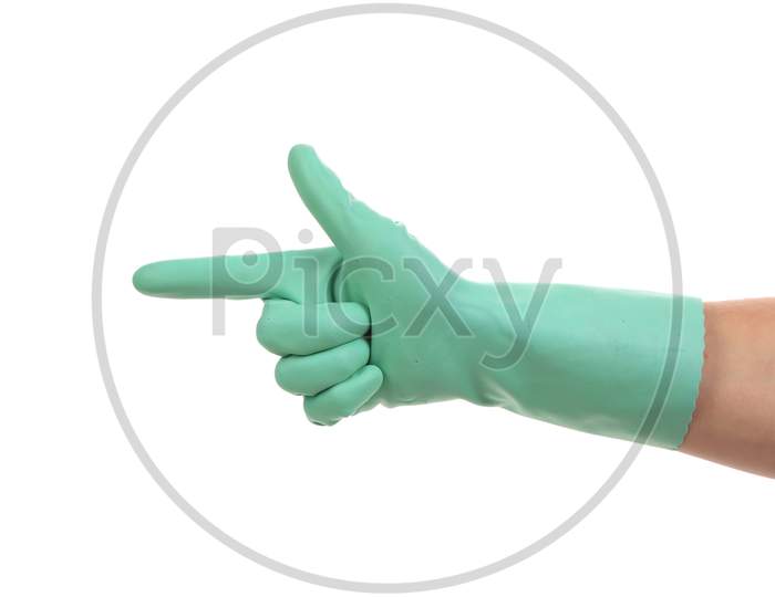 Hand In Work Glove Like A Gun. Isolated On A White Background.