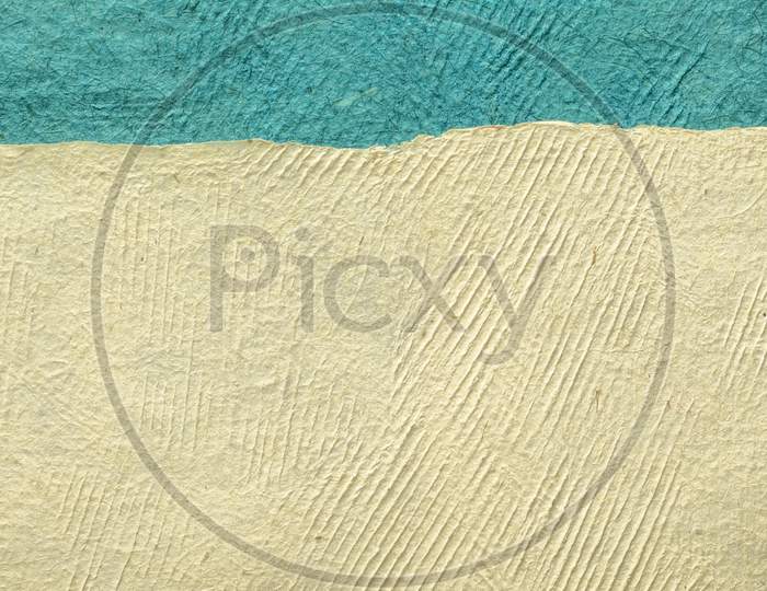 White Sands With Blue Sky Panorama - Abstract Landscape Created With Colorful Sheets Of Handmade Textured Paper