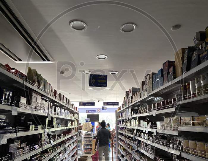 Super Market With People Shopping Wearing Masks Amidst Corona Virus Or COVID 19  Outbreak in India