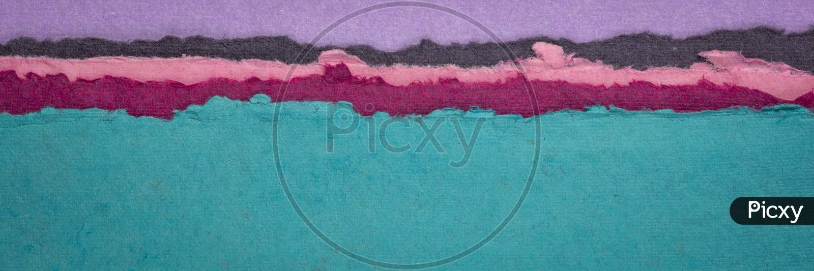 Purple Sunset Or Sunrise Abstract Landscape - A Collection Of Colorful Handmade Indian Papers Produced From Recycled Cotton Fabric, Panoramic Web Banner