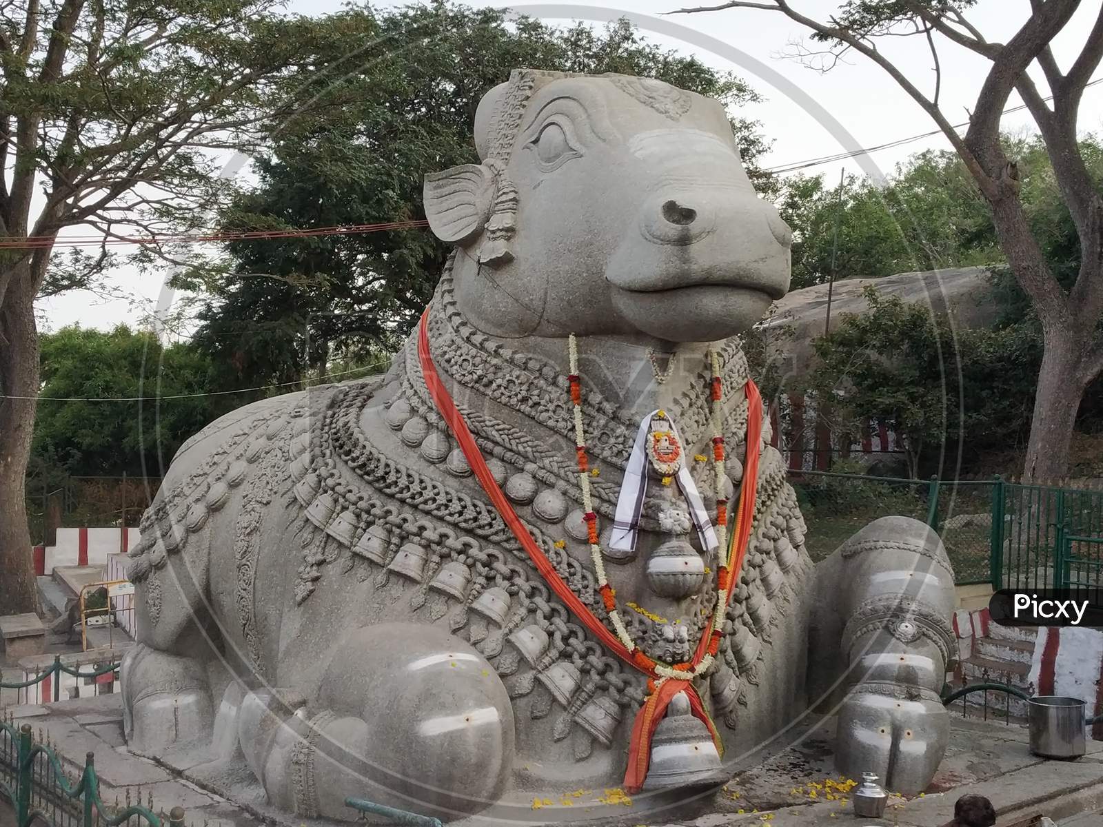Large Nandi Statue carved in stone Hindu Temple Mysore Karnataka Nandi Hill Statue  6