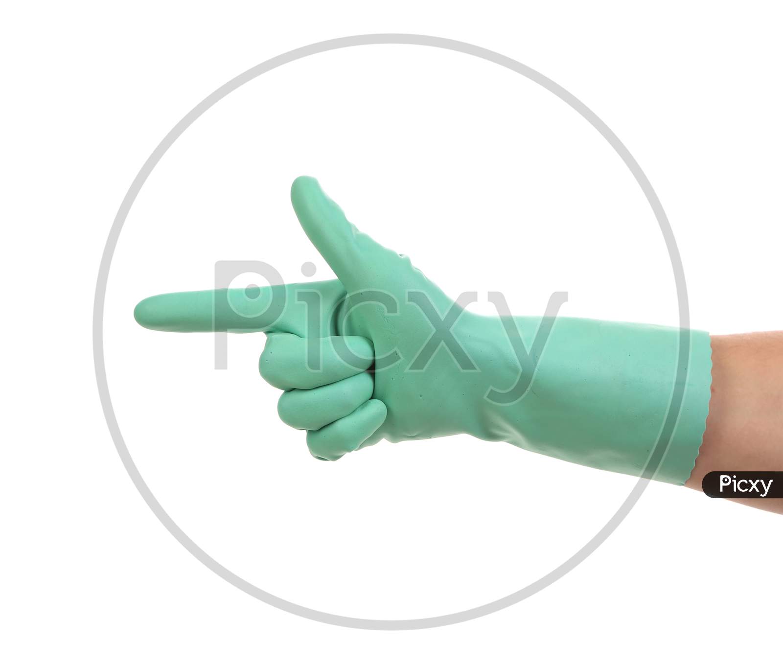 Hand In Work Glove Like A Gun. Isolated On A White Background.