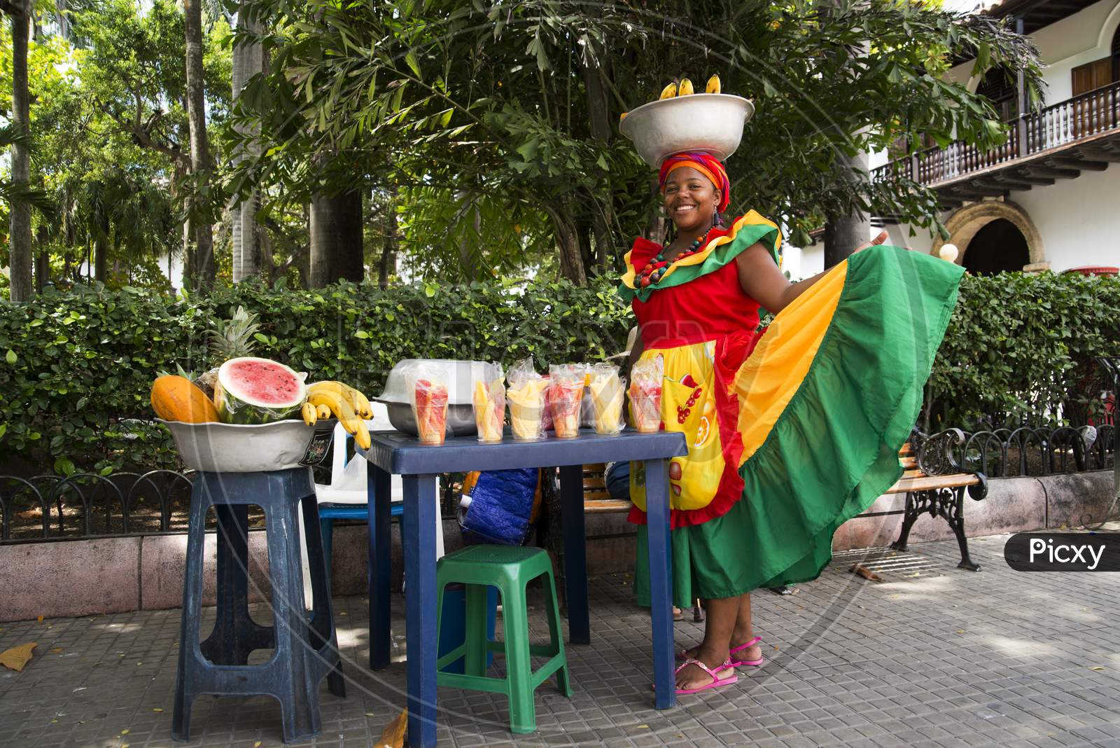 Colombian  fruit street seller