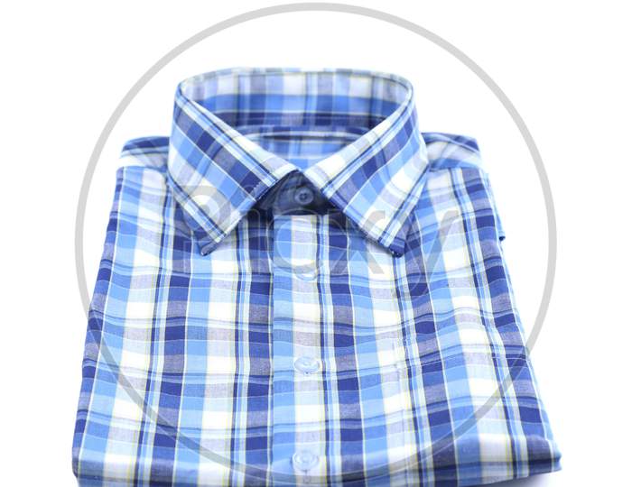 Close Up Of Plaid Shirt. Isolated On A White Background.