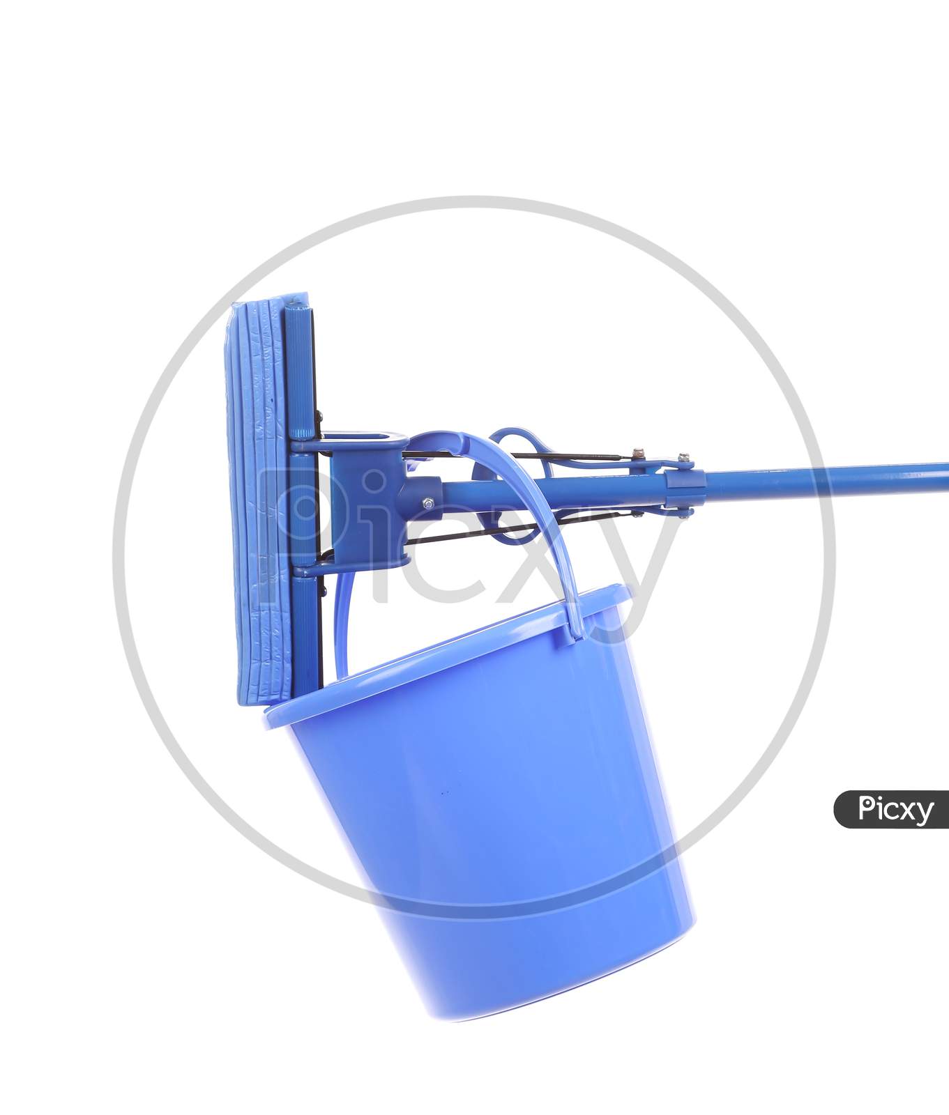 Blue Bucket With Sponge Mop. Isolated On A White Background.