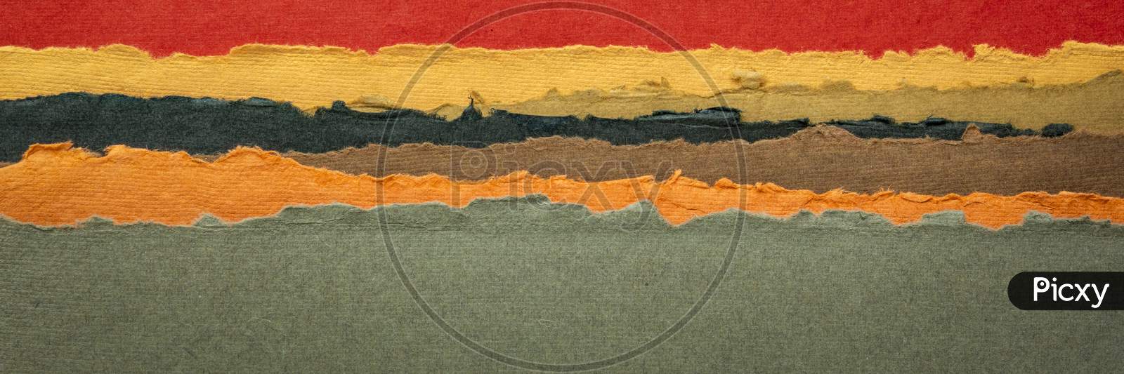 Red Sunset Or Sunrise Panorama - Abstract Landscape In Red And Yellow Tones - A Collection Of Colorful Handmade Indian Papers Produced From Recycled Cotton Fabric