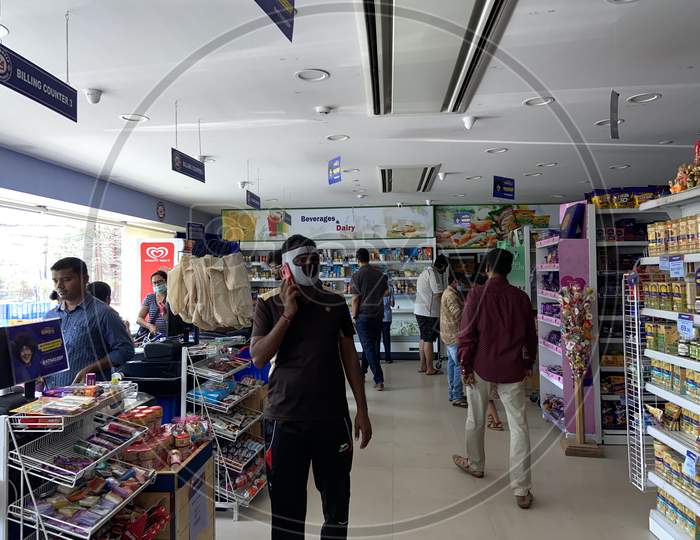 Super Market With People Shopping Wearing Masks Amidst Corona Virus Or COVID 19  Outbreak in India