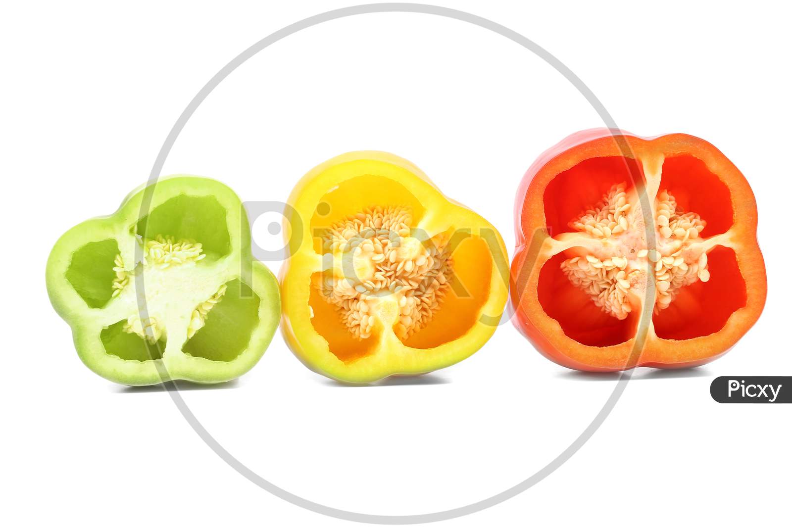 Three Half Of Bell Pepper. Isolated On A White Background.