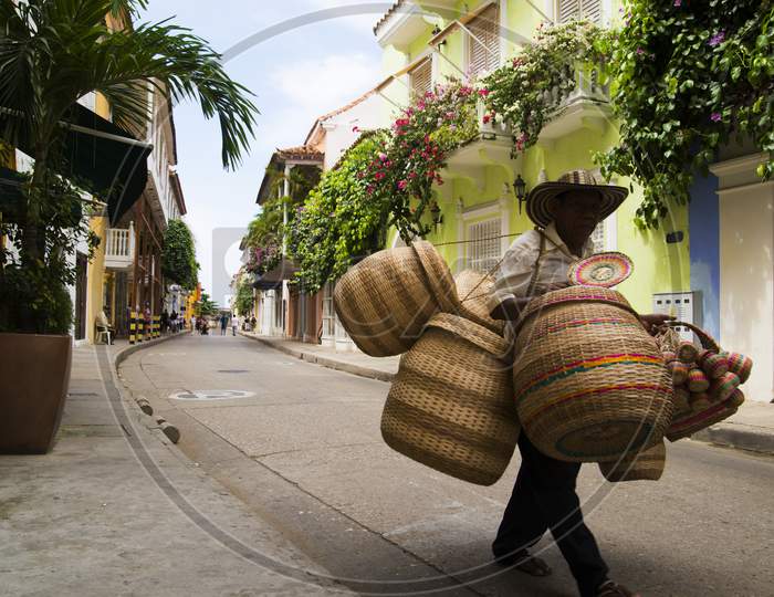 colombian basket street seller
