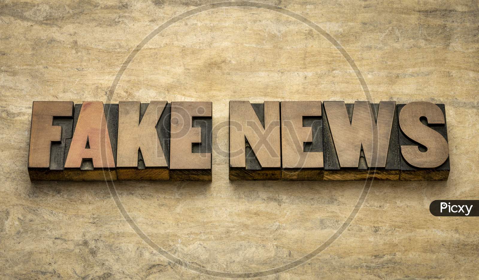 Fake News Word Abstract In Vintage Letterpress Wood Type Against Grunge Paper, Social Media And Infodemic Concept