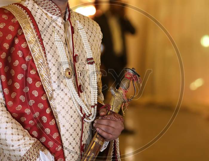 Indian Groom in traditional dress on a marriage day