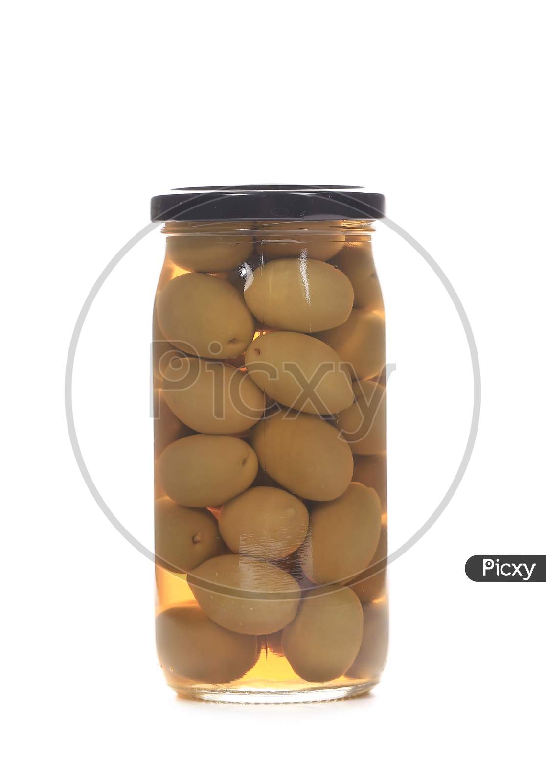 Bottle Of Olives. Isolated On A White Background.