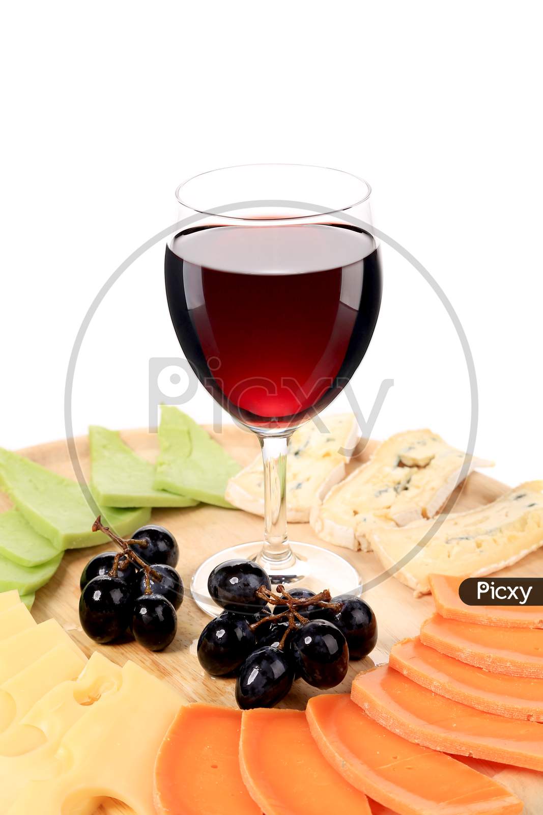 Red Wine And Cheese Composition. Isolated On A White Background.