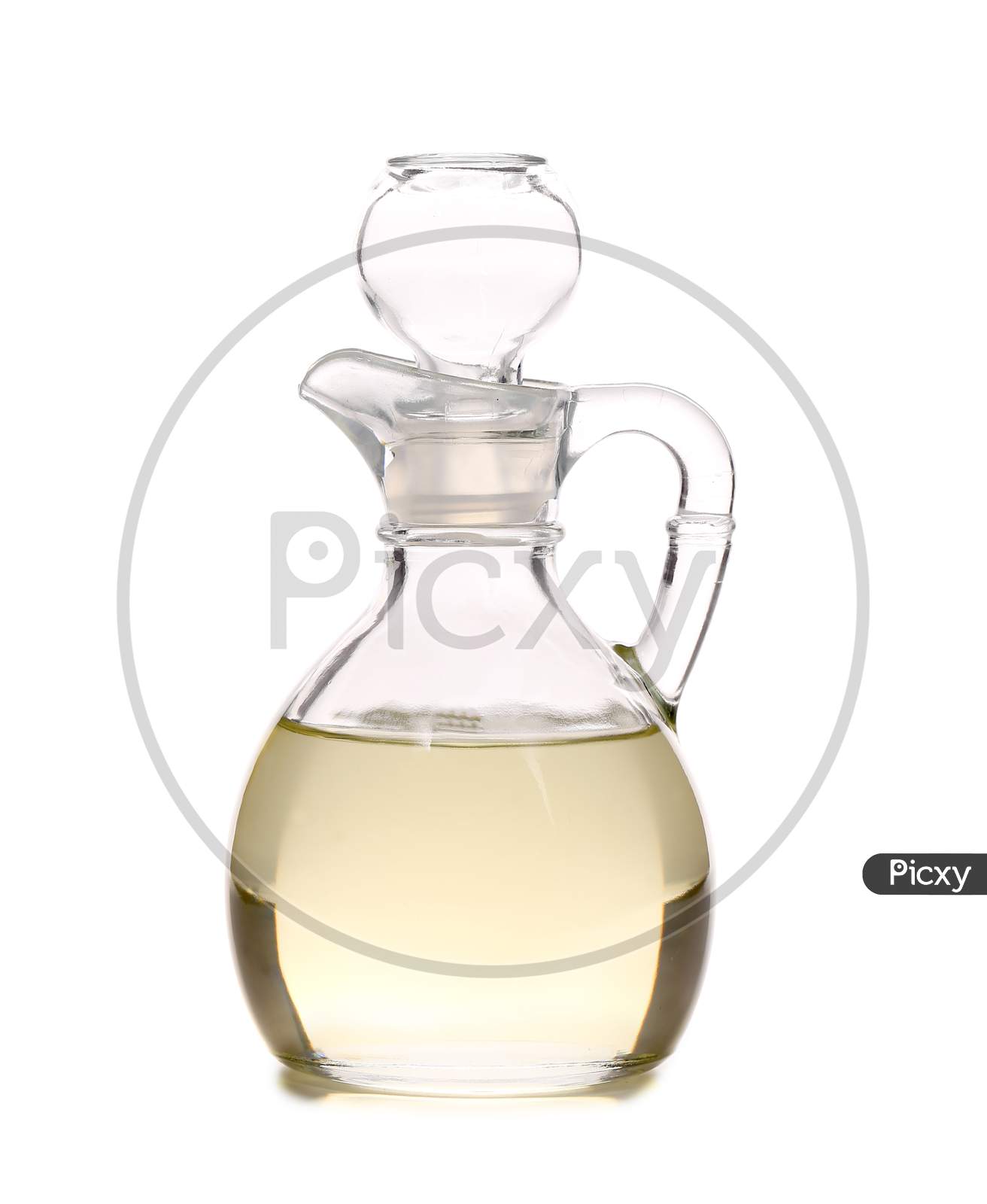 Vinegar In Glass Carafe. Isolated On A White Background.