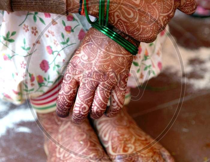 Indian Girl Complete A Rasam In Wedding Ritual
