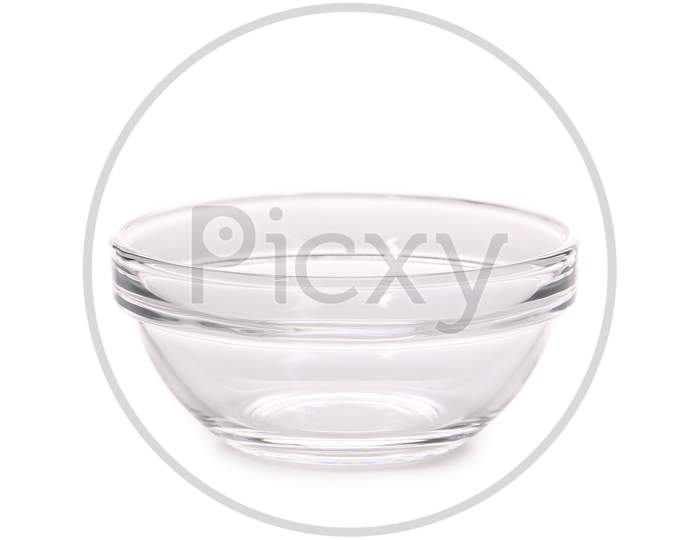 Glass Deep Transparent Bowl. Isolated On A White Background.