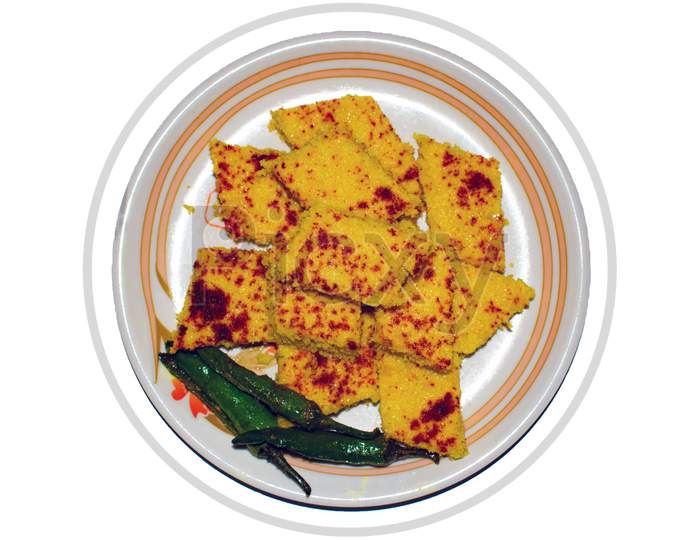 Khaman-Dhokla Indian breakfast, lunch and also dinner top view