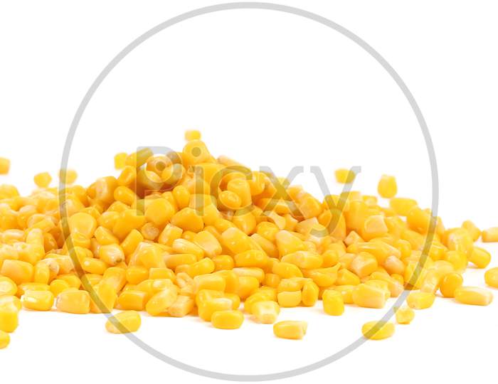 Handful Canned Corns. Isolated On A White Background