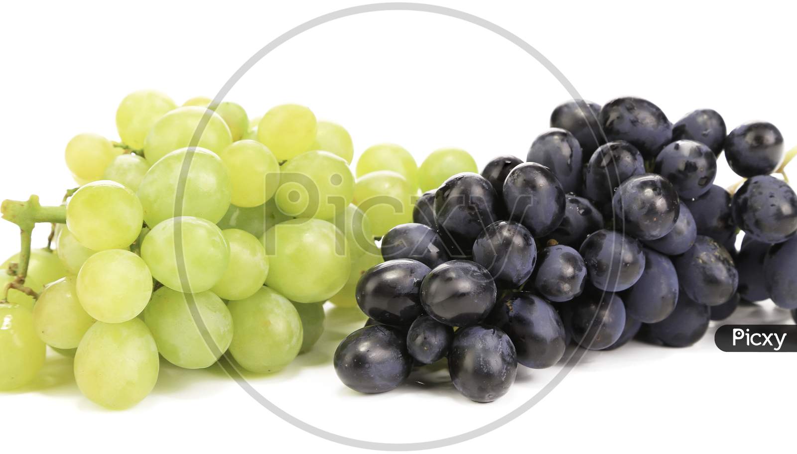 Black And Green Ripe Grapes. Isolated On White Background
