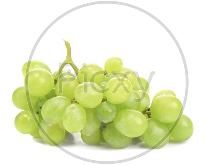 Bunch Of Ripe And Juicy Green Grapes.  Isolated On White Background