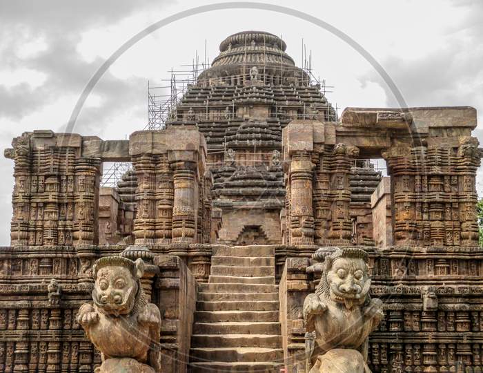 Entrance Of The Konark Sun Temple With One Pair Stone Lion, Konark, Odisha, India.