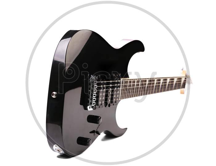 Beautiful Black Electric Guitar Isolated Over White Background