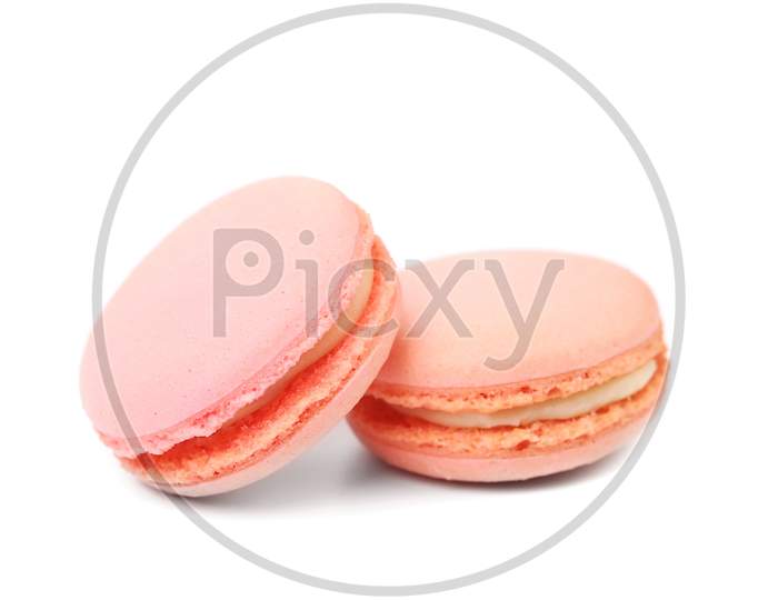 Two Pink Macaron Cakes. Isolated On A White Background.