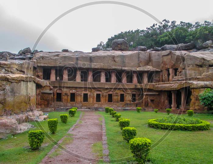 Ruins Of Buildings At An Archaeological Site, Udayagiri And Khandagiri Caves, Ranigumpha, Bhubaneswar, Odisha, India.