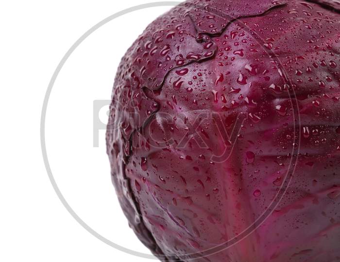 Background Of Fresh Red Cabbage. There Is White Space For Text