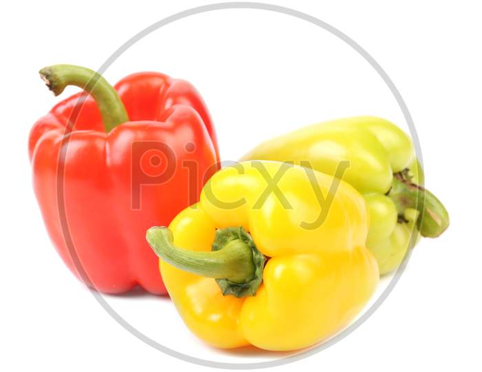 Colourful Ripe Peppers. Isolated On A White Background.