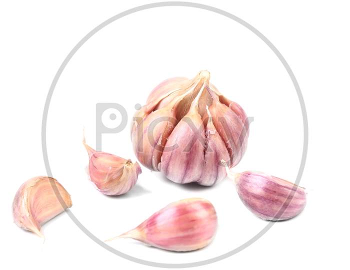 Fresh Garlic And Cloves. Isolated On A White Background.