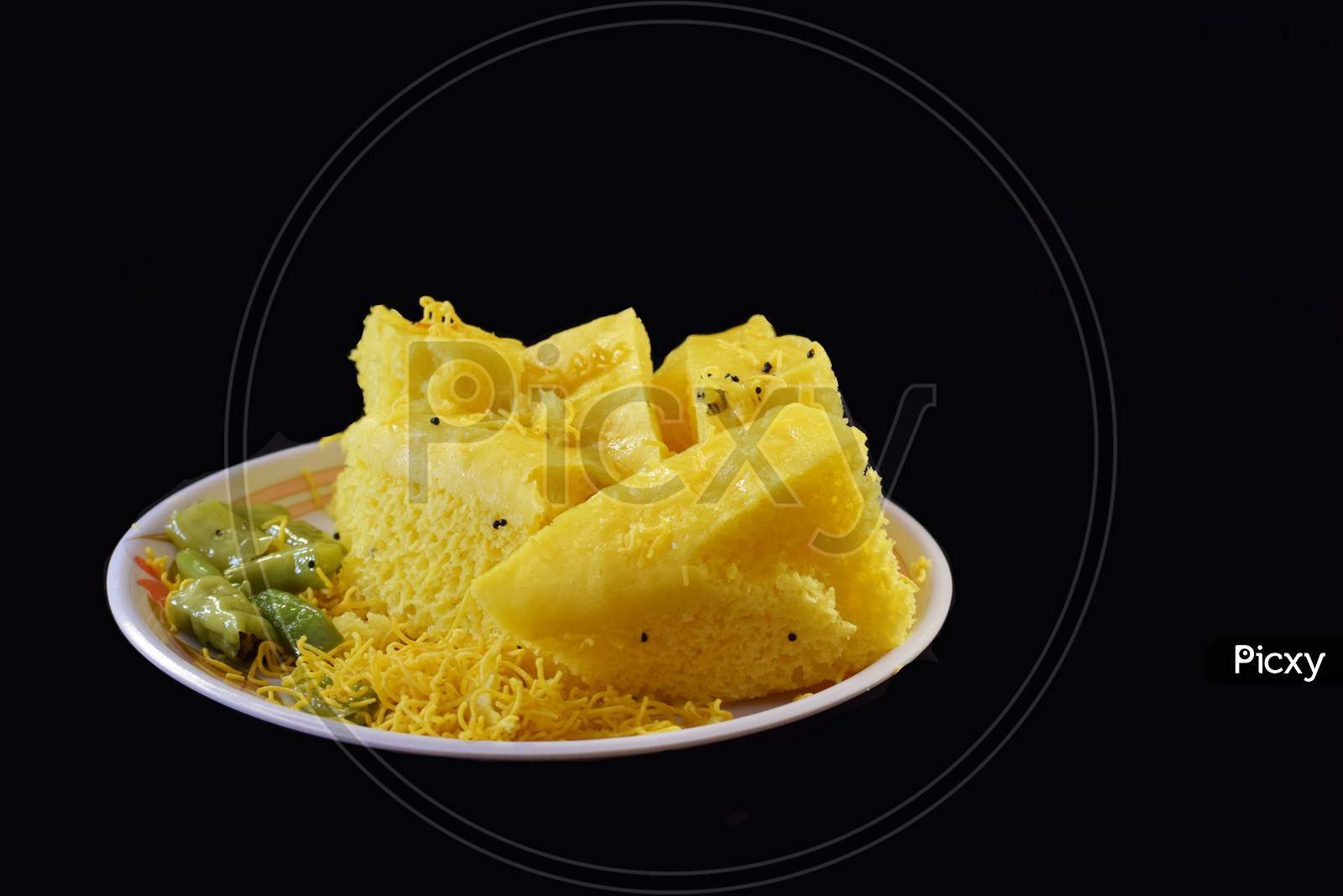 Khaman in plate Indian breakfast and fastfood front view
