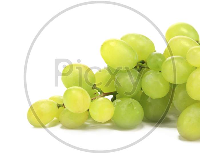 Bunch Of Ripe And Juicy Green Grapes.  Isolated On White Background
