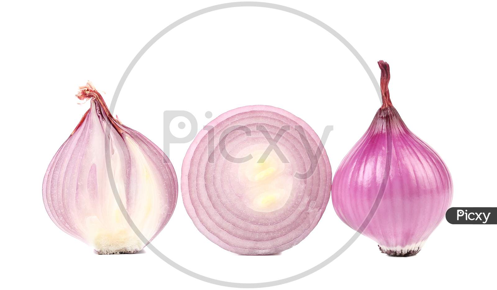 Different Sliced Red Onion. Isolated On A White Background
