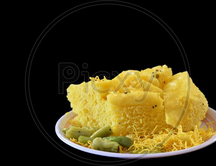 Khaman-Dhokla Indian breakfast, lunch and also dinner front view