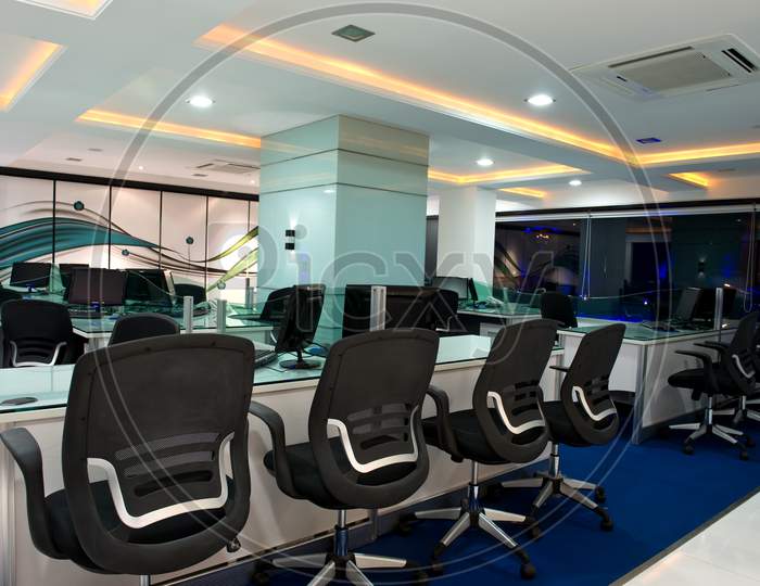 Office  With Table And Chairs or Desk And Computers