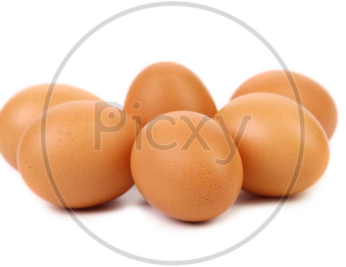 Many Brown Eggs. Isolated On A White Background