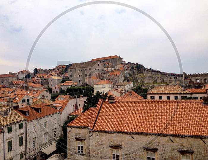 Dubrovnik panorama - Old town roofs and Srd hill - view from Dubrovnik walls.