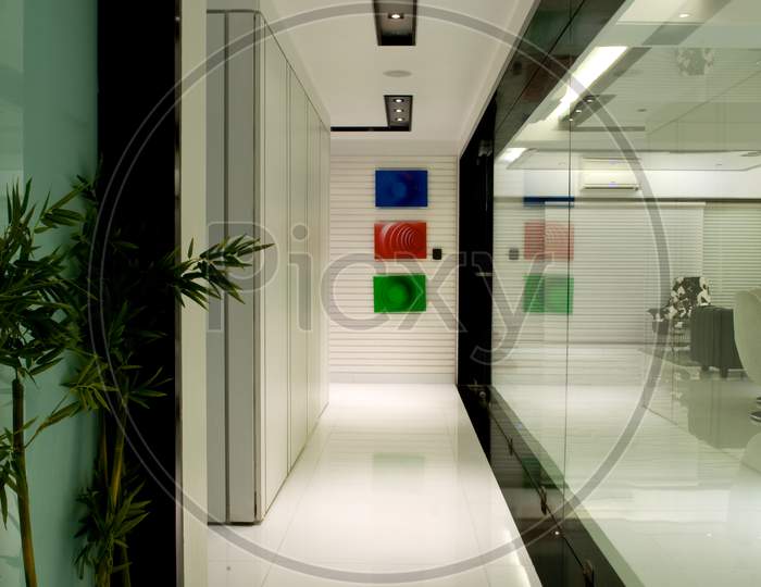 Corridors In an Office With Glass Shields